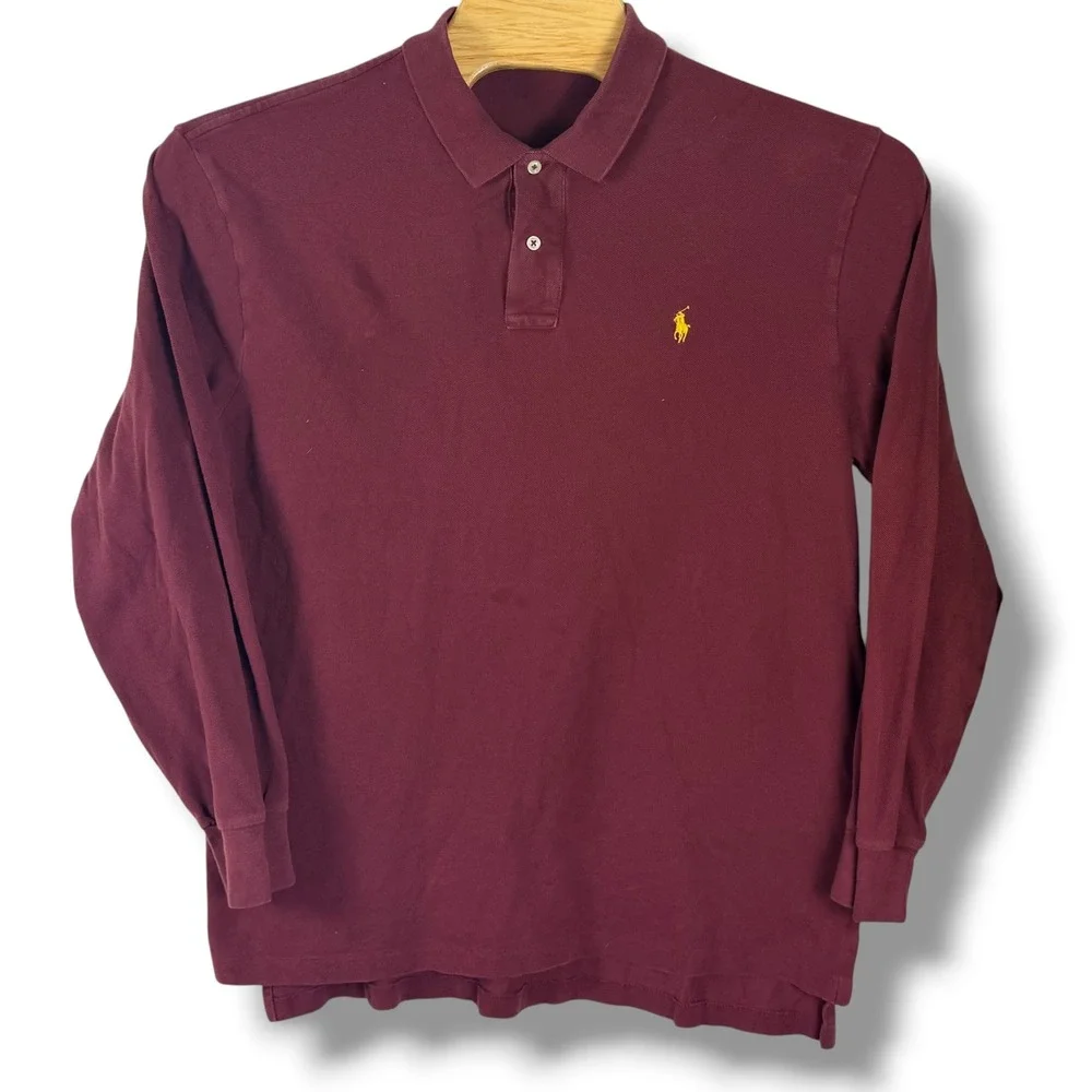 Vintage Polo Ralph Lauren Polo Shirt Men XL Maroon Long Sleeve Classic Pony Golf